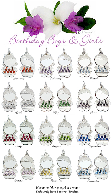 Boy or girl pendants for moms set with simulated stones.